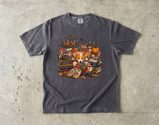 Sleepy Corgi Cozy Quilt -Comfort Colors T-shirt