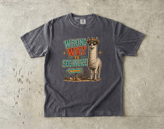 Wrong Way to Socialize Shirt | Funny Introvert Cowboy Llama Tee -Comfort Colors T-shirt