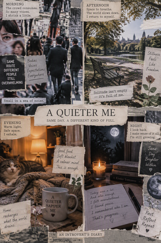 An introvert's day in moods, a visual diary collage