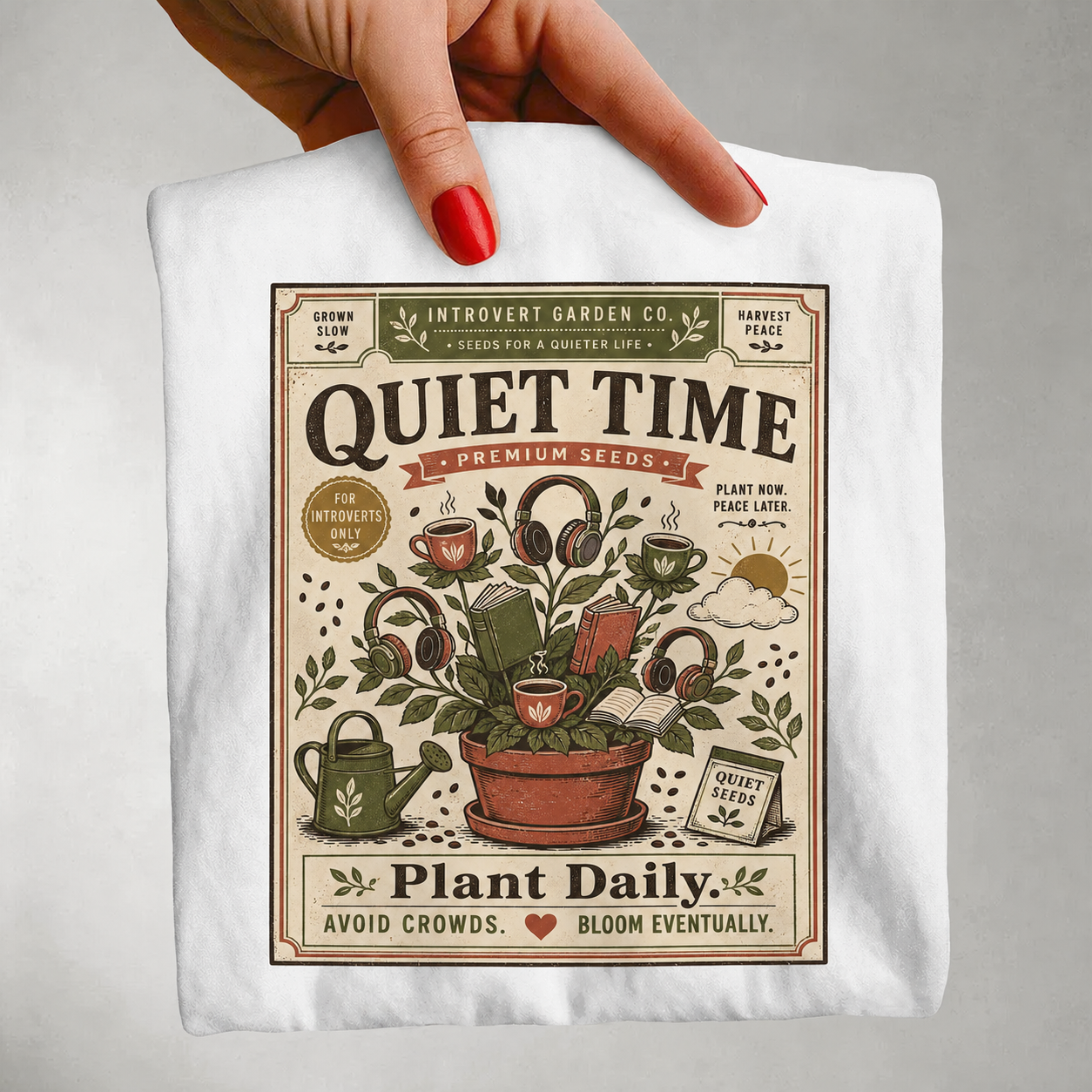 Quiet Time Premium Seeds Plant Daily Avoid Crowds Bloom Eventually-Comfort Colors T-shirt