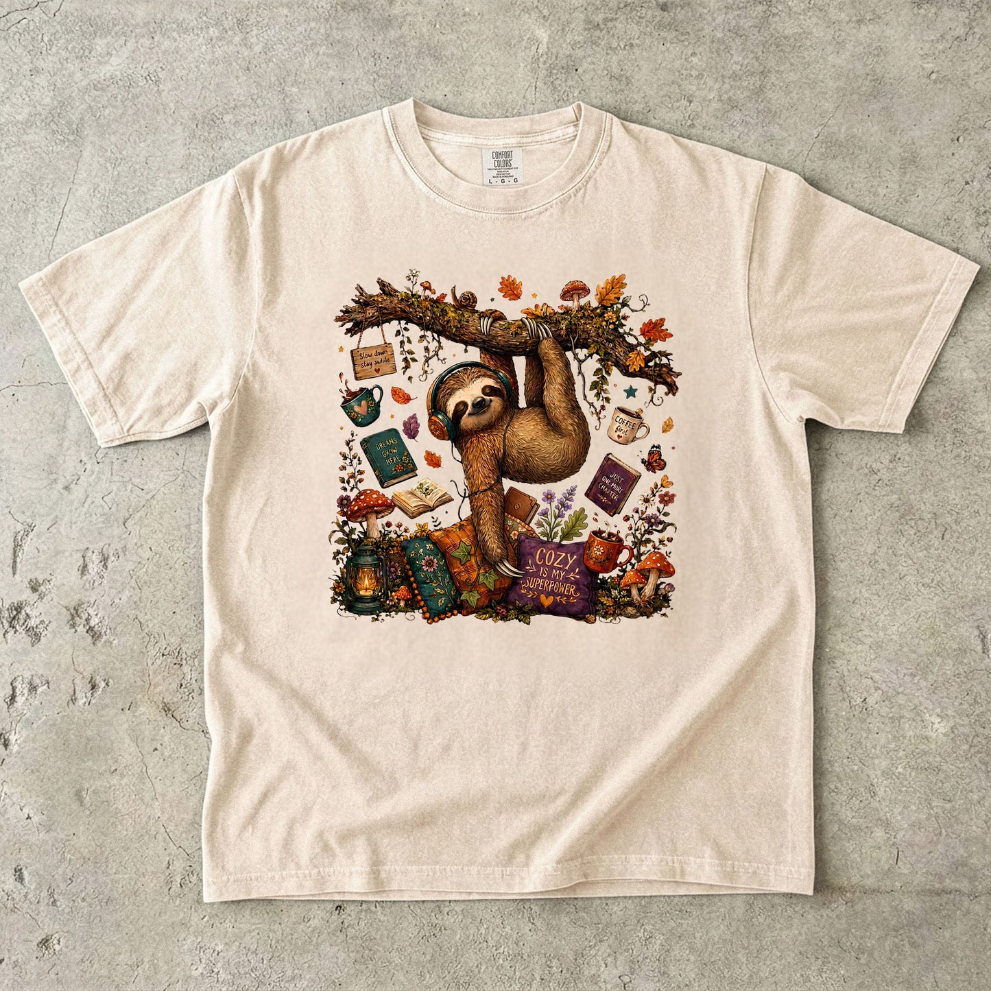 Sloth Bookrtrovert -Comfort Colors T-shirt