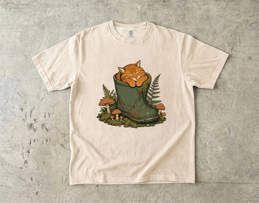 Cozy Cat In A Rain Boot Introvert -Comfort Colors T-shirt