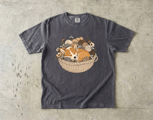 Cozy Corgi In A Yarn Basket -Comfort Colors T-shirt