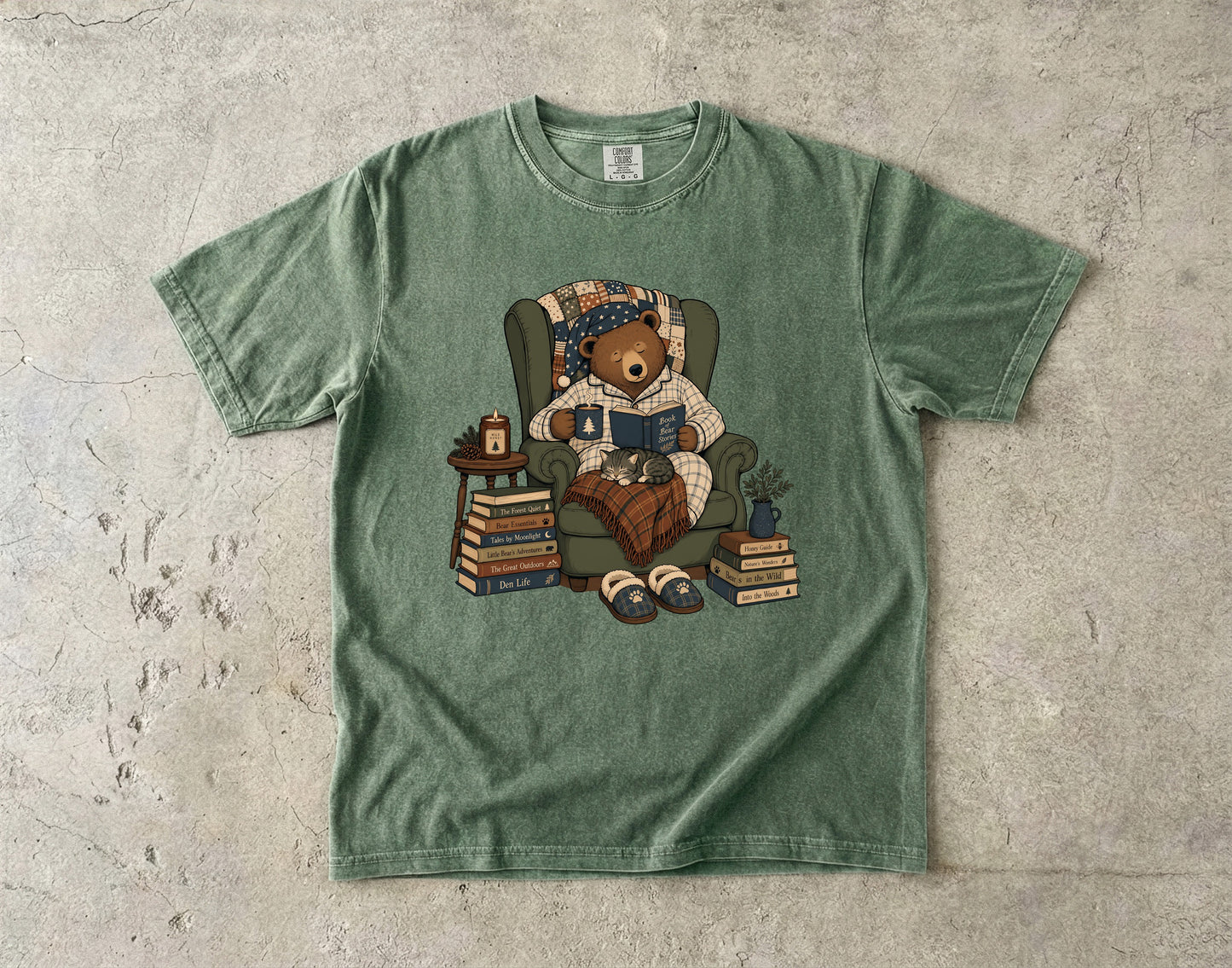 Cozy Reading Bear -Comfort Colors T-shirt