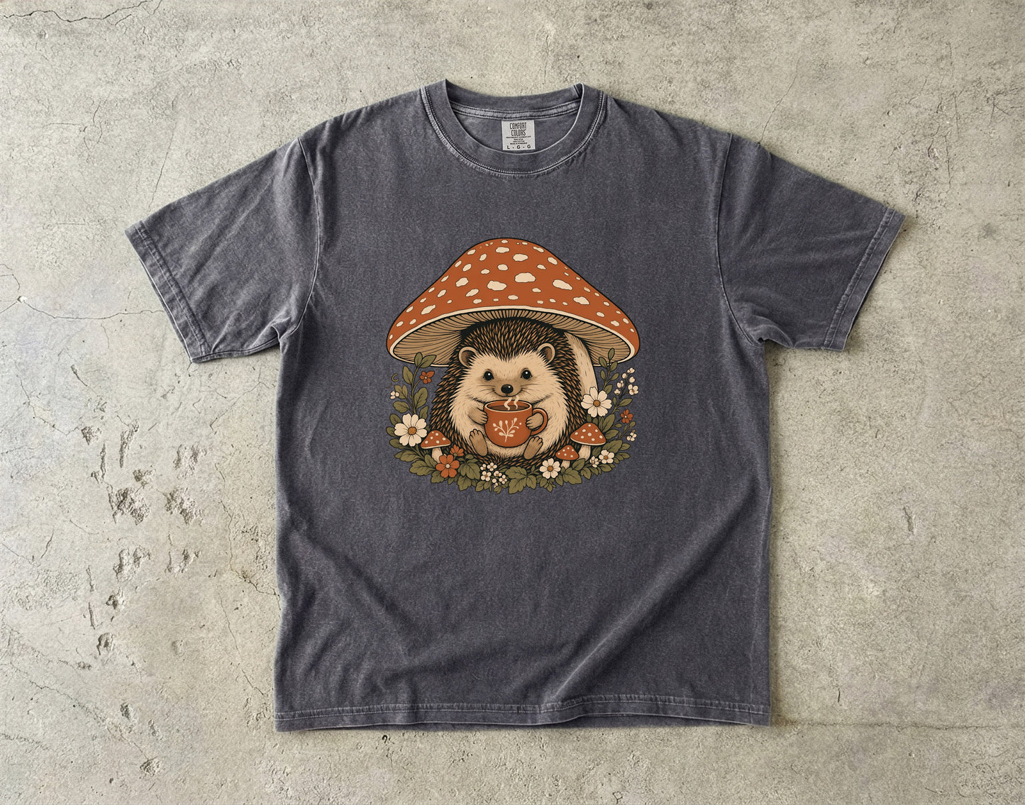 Hedgehog Under A Mushroom -Comfort Colors T-shirt