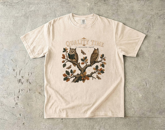 Quality Time No Conversation Required Owl Shirt|Comfort Colors T-shirt