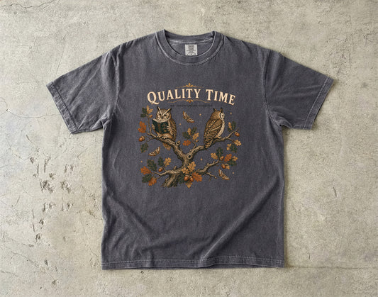 Quality Time No Conversation Required Owl Shirt|Comfort Colors T-shirt