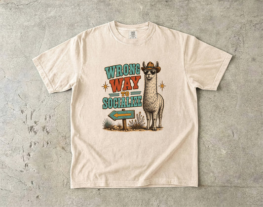 Wrong Way to Socialize Shirt | Funny Introvert Cowboy Llama Tee -Comfort Colors T-shirt