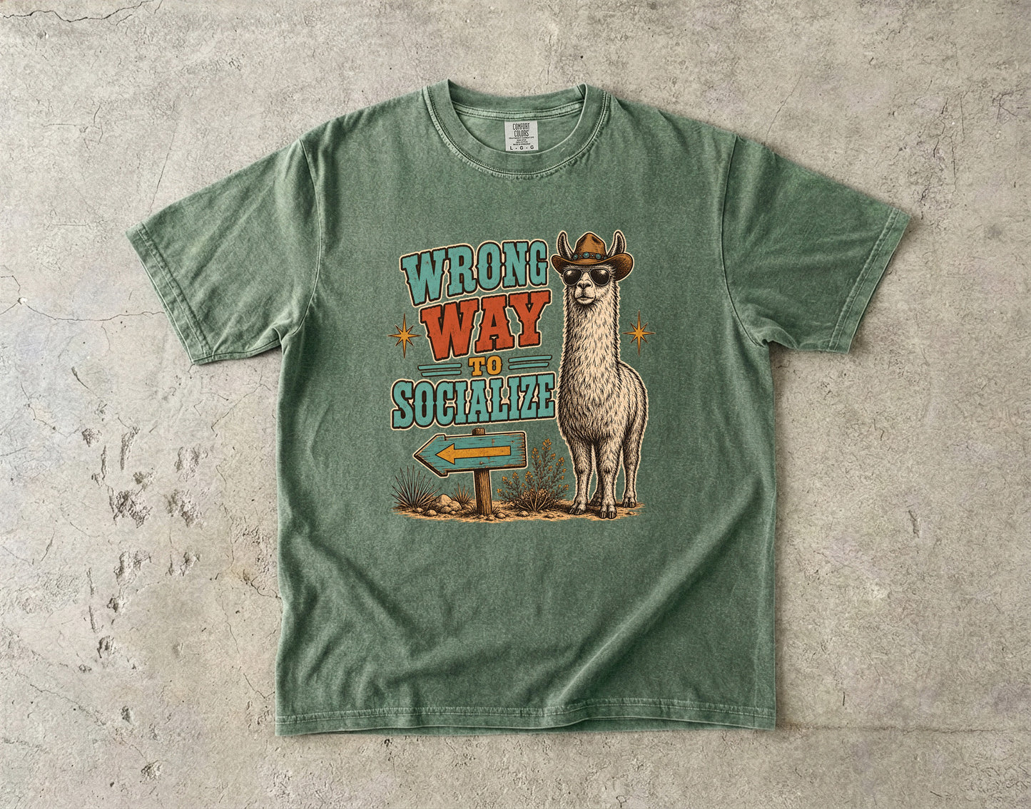 Wrong Way to Socialize Shirt | Funny Introvert Cowboy Llama Tee -Comfort Colors T-shirt