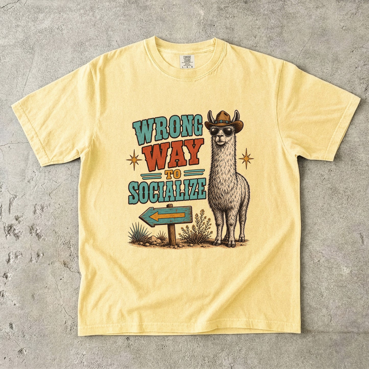 Wrong Way to Socialize Shirt | Funny Introvert Cowboy Llama Tee -Comfort Colors T-shirt