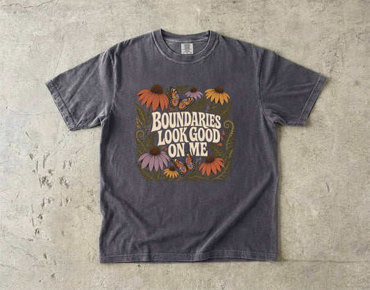 Boundaries Look Good on Me Shirt – Retro Floral -Comfort Colors T-shirt