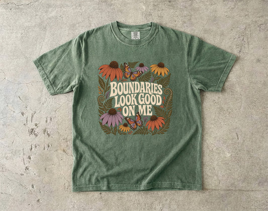 Boundaries Look Good on Me Shirt – Retro Floral -Comfort Colors T-shirt