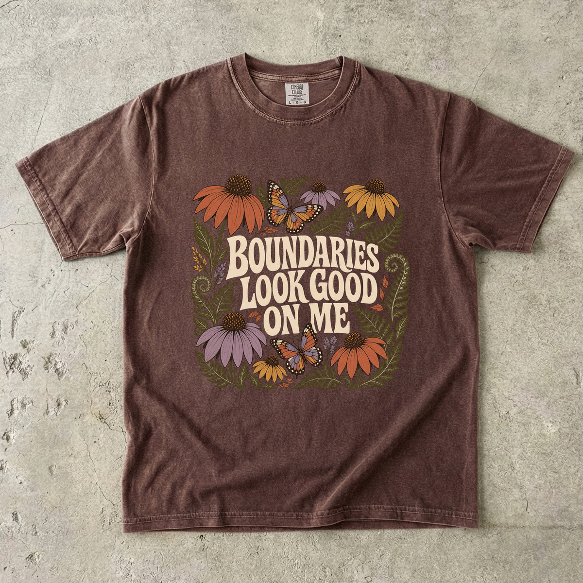 Boundaries Look Good on Me Shirt – Retro Floral -Comfort Colors T-shirt