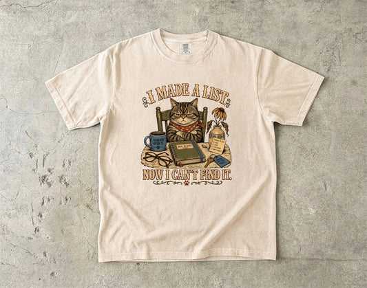 ADHD List Humor Shirt – I Made a List Now I Can’t Find It Cat -Comfort Colors T-shirt