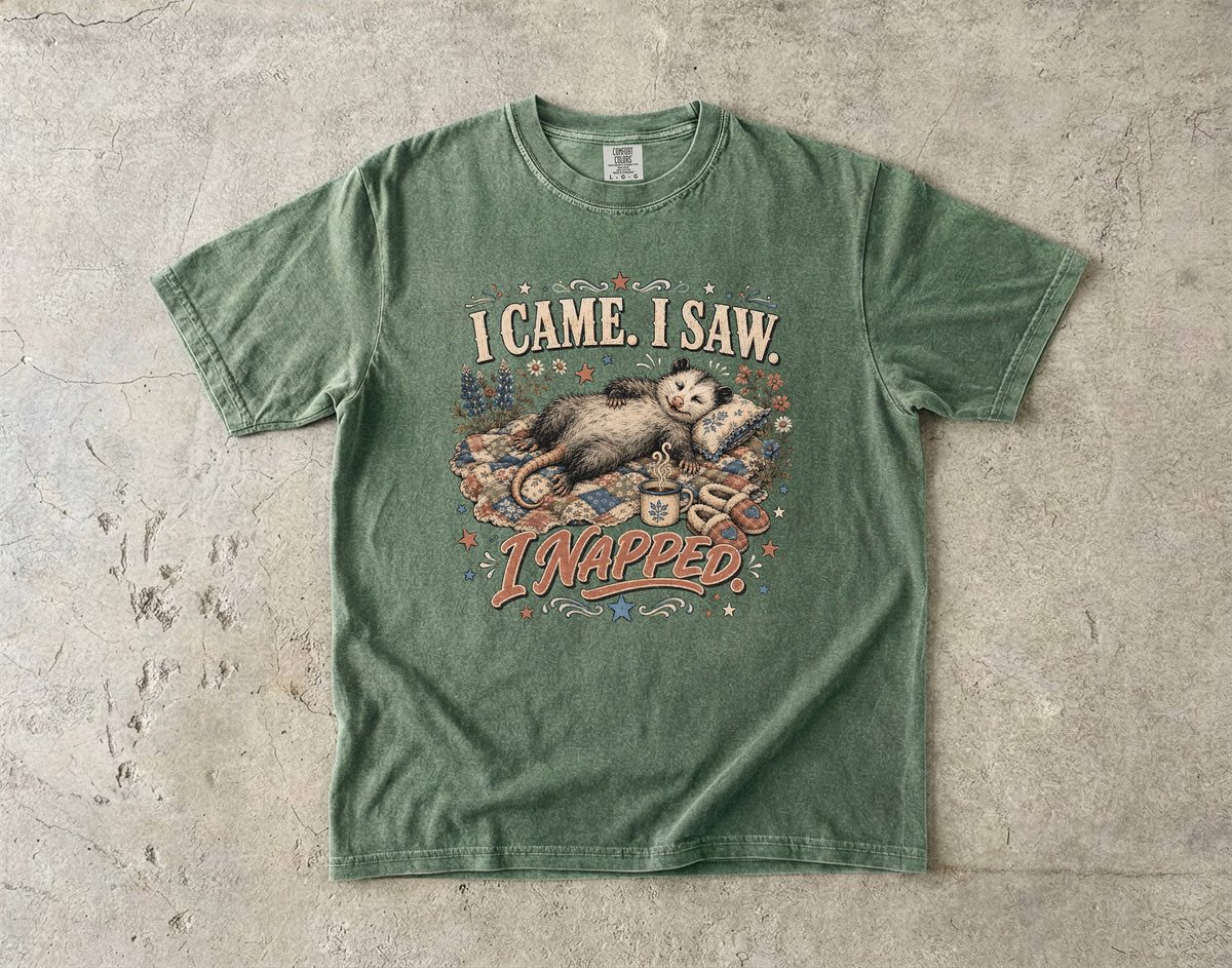 I Came I Saw I Napped T-Shirt | Funny Sleepy Animal Shirt-Comfort Colors T-shirt
