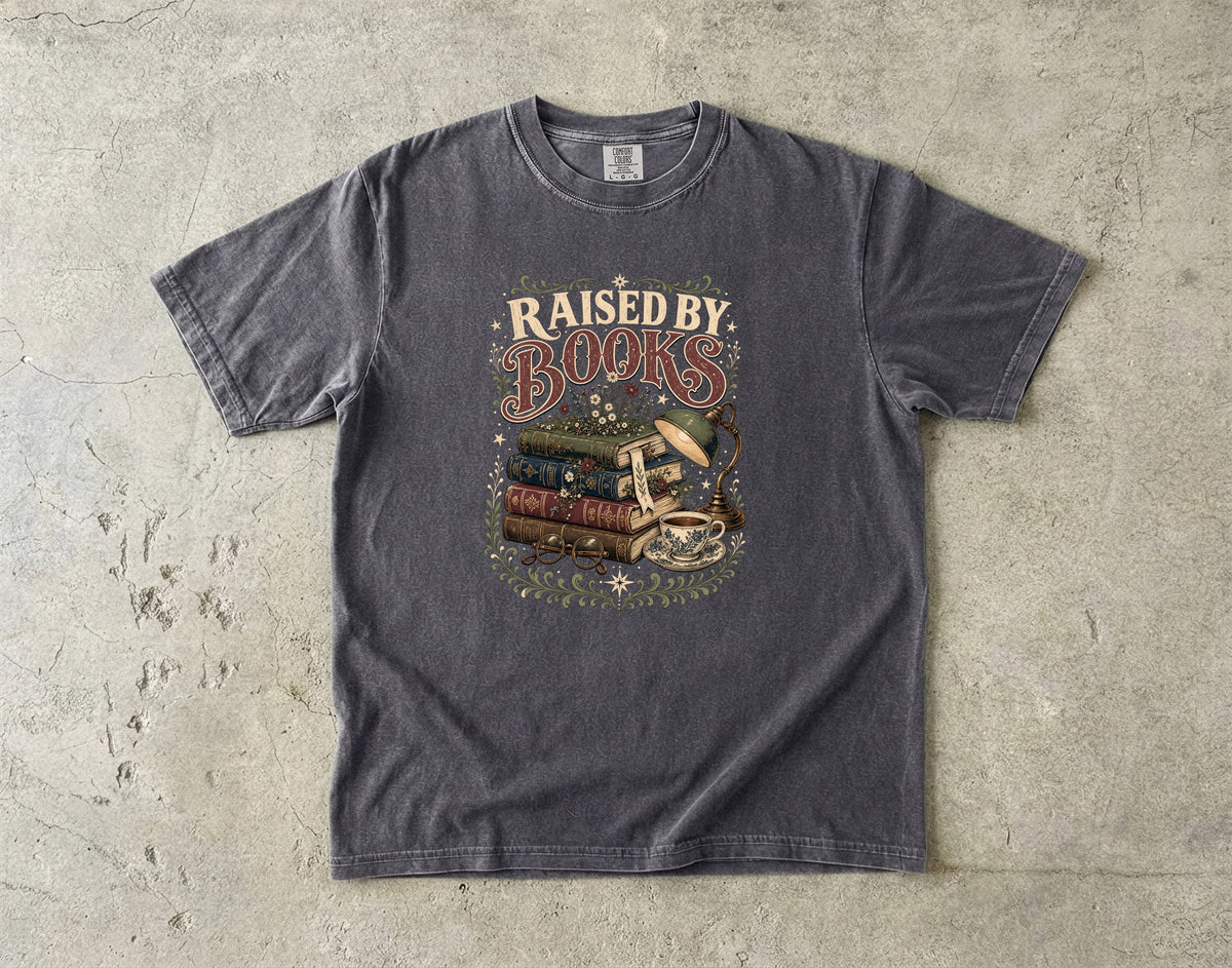 Raised by Books T-Shirt | Cute Book Lover Graphic Tee-Comfort Colors T-shirt