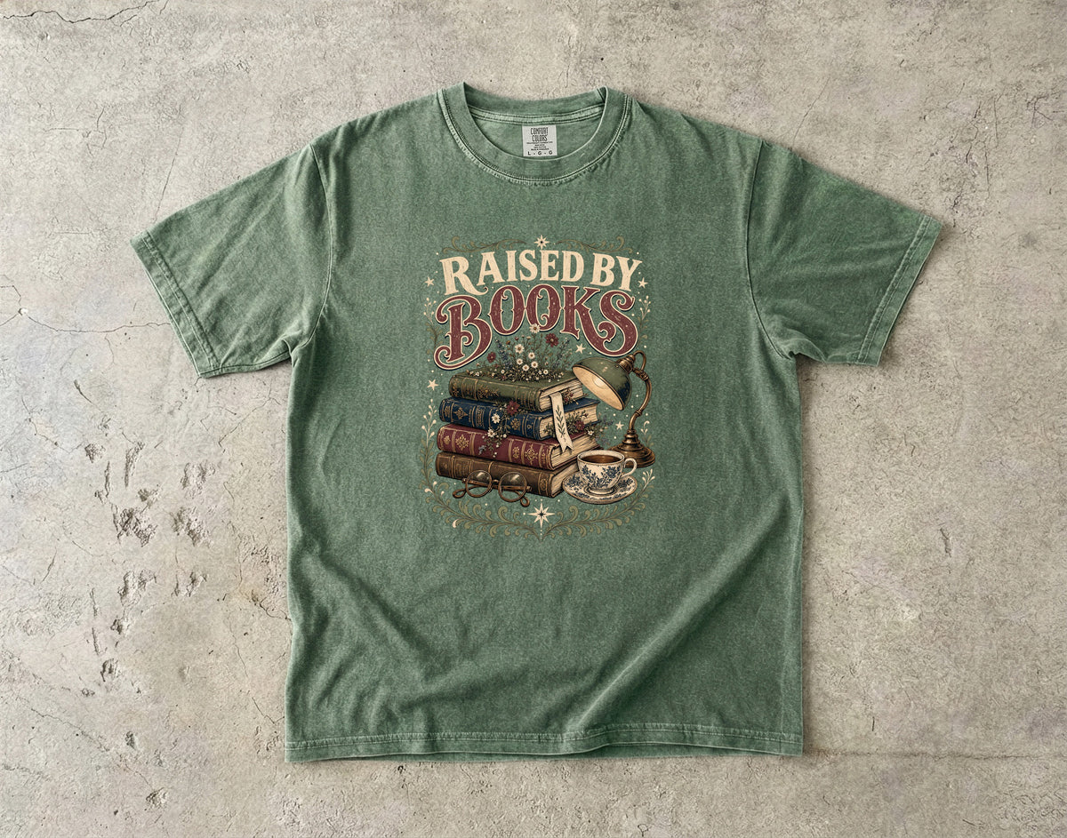 Raised by Books T-Shirt | Cute Book Lover Graphic Tee-Comfort Colors T-shirt