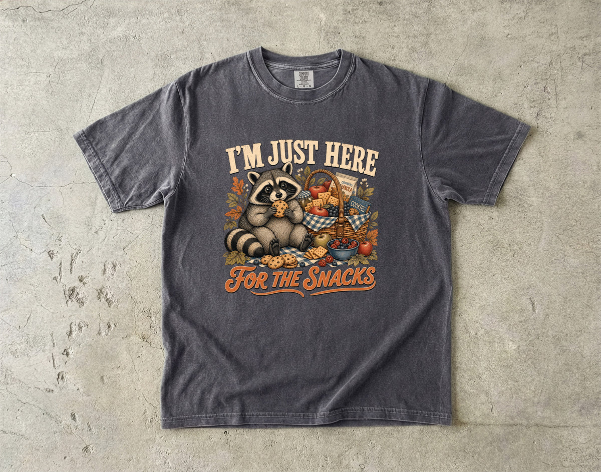 I'm Just Here for the Snacks T-Shirt | Funny Raccoon Shirt