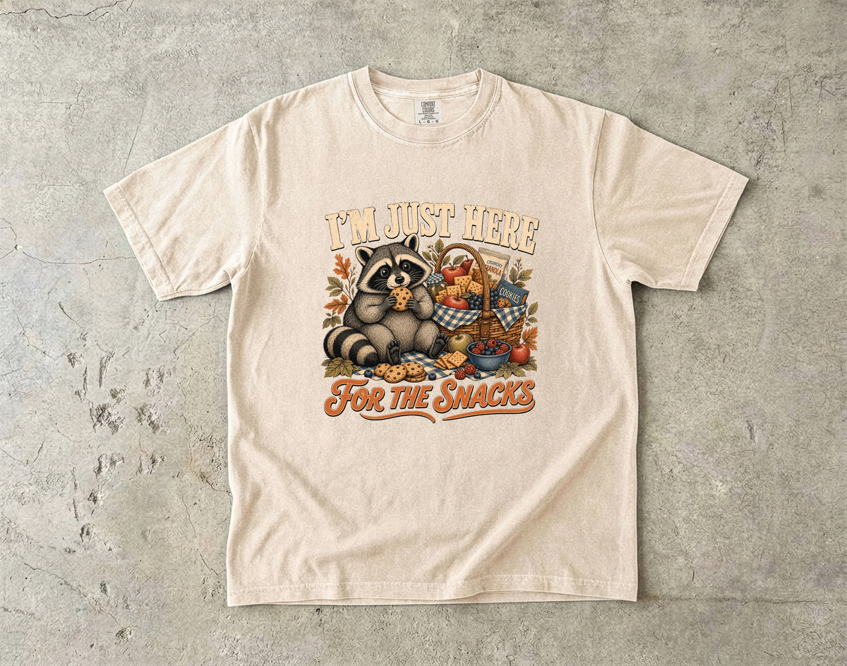 I'm Just Here for the Snacks T-Shirt | Funny Raccoon Shirt
