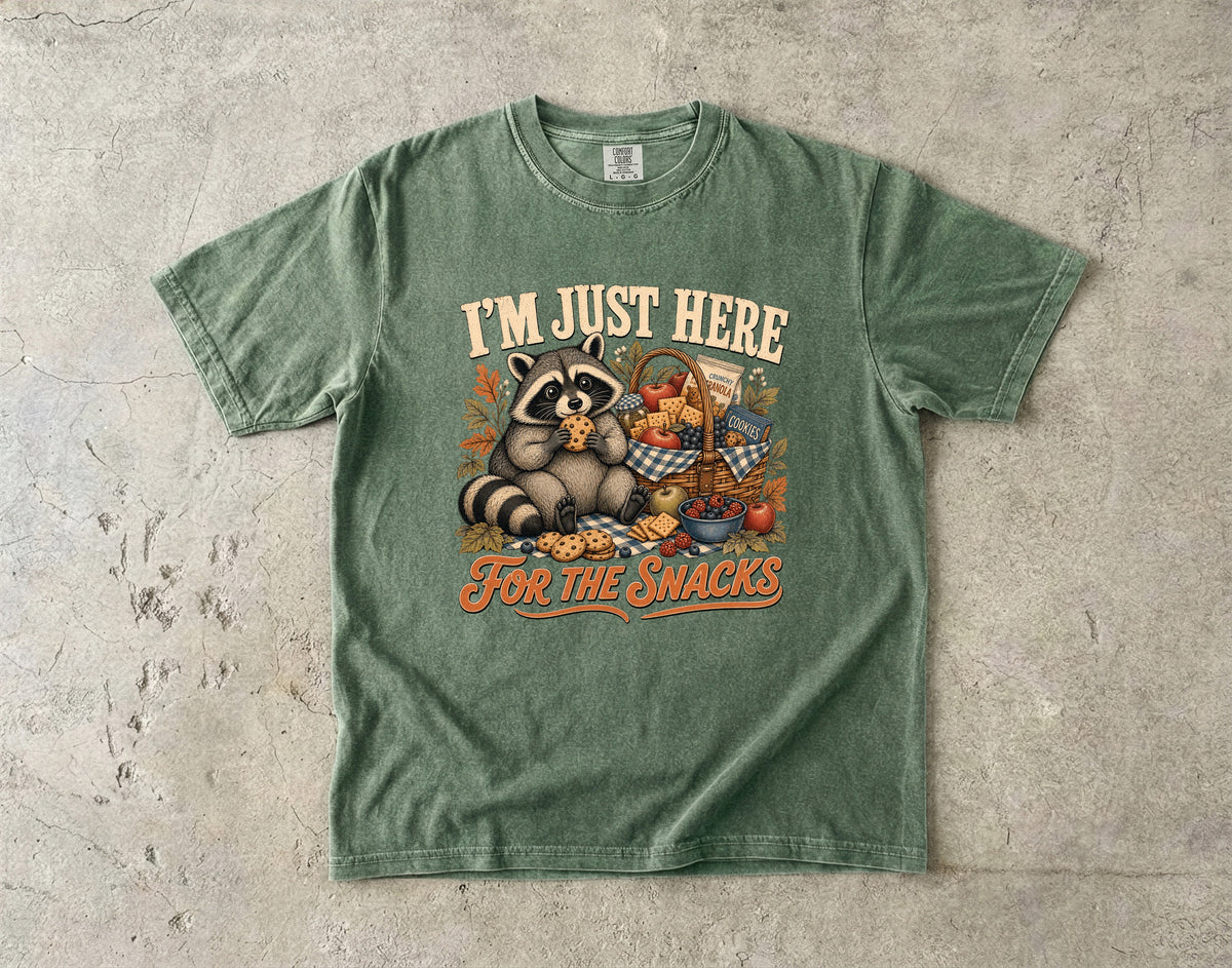 I'm Just Here for the Snacks T-Shirt | Funny Raccoon Shirt