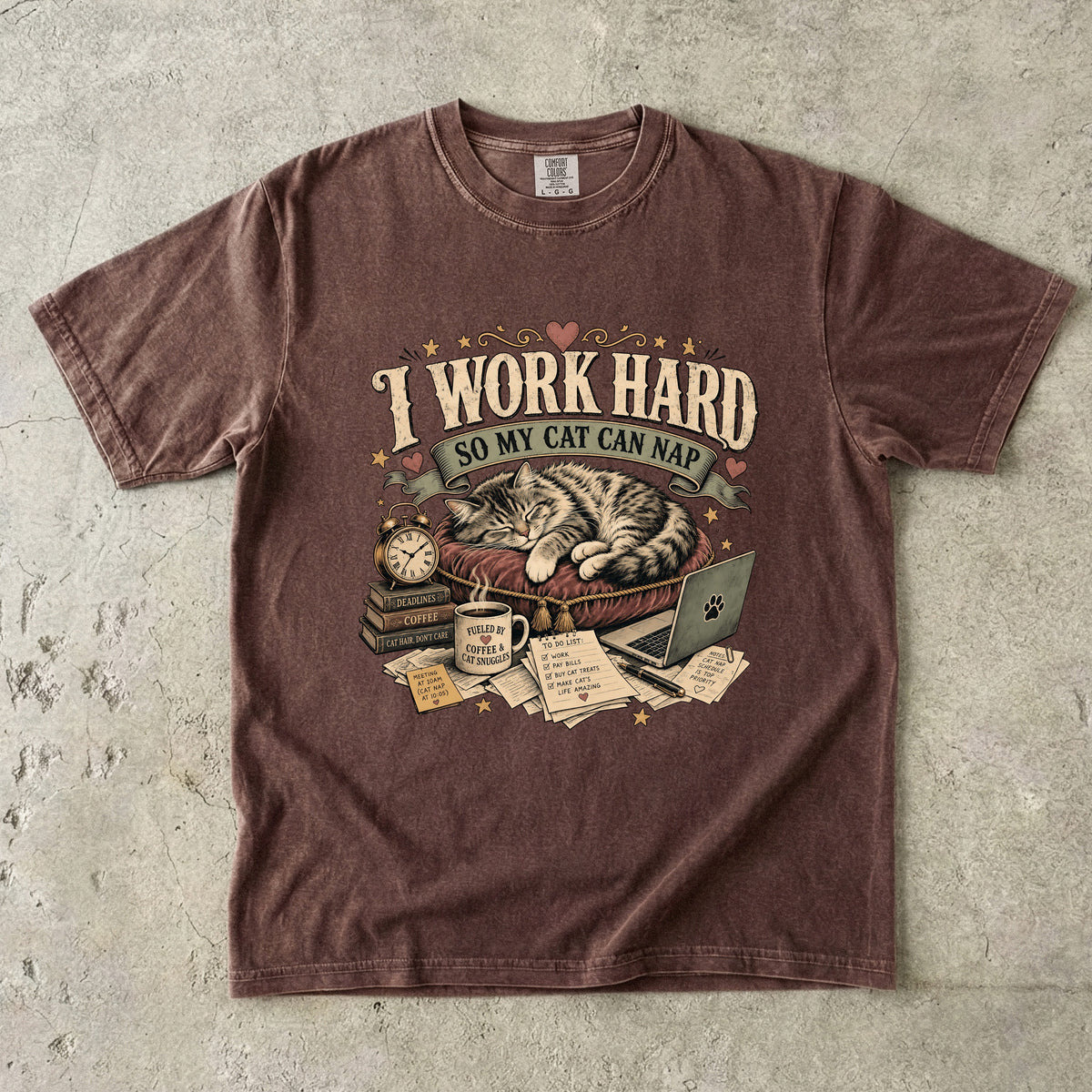 I Work Hard So My Cat Can Nap T-Shirt | Funny Cat Mom Shirt